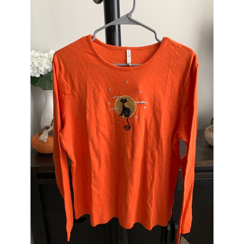 NWT Adorable Halloween Cat Shirt Women SZ L (H16)